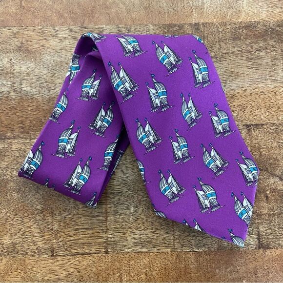 Vintage hand made in the USA POLO Ralph Lauren purple sailboat neck tie - Picture 2 of 5